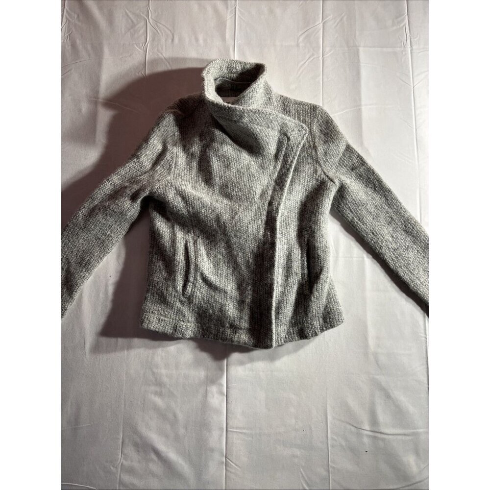 Cupcakes and Cashmere Wool Blend Medium Knit Full Zip Moto Jacket Womens Gray